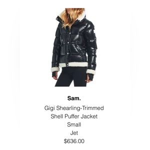Gigi shearling-trimmed shell puffer jacket in color “jet”